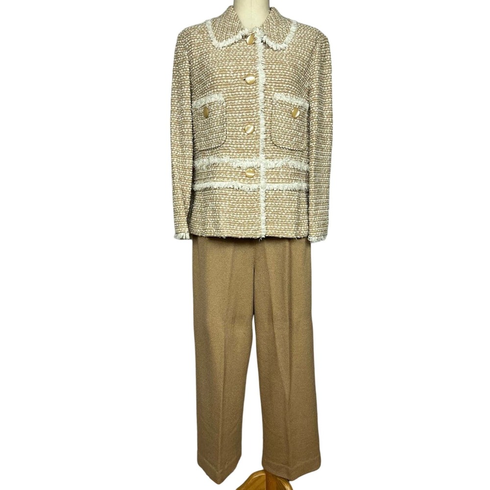 1990s Tan St John Pant Set | 16 | Bust 42 | Waist 34-40 | Vintage